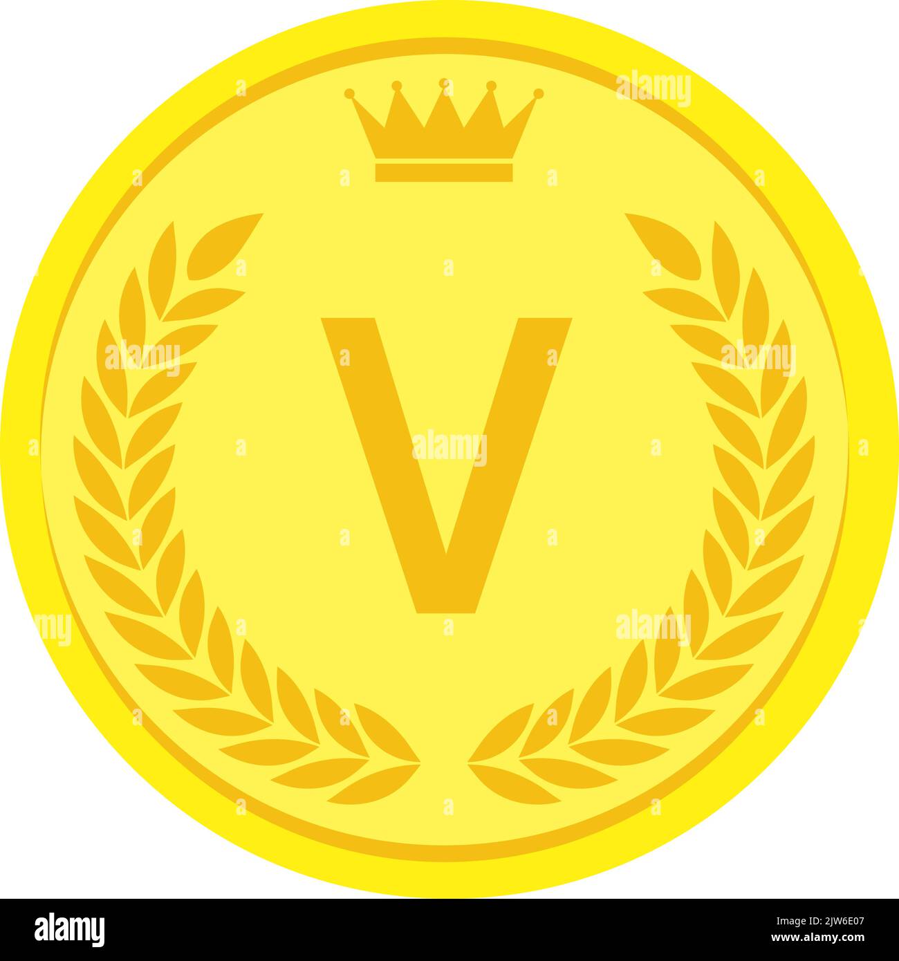 Laurel wreath and crown alphabet coins, V Stock Vector