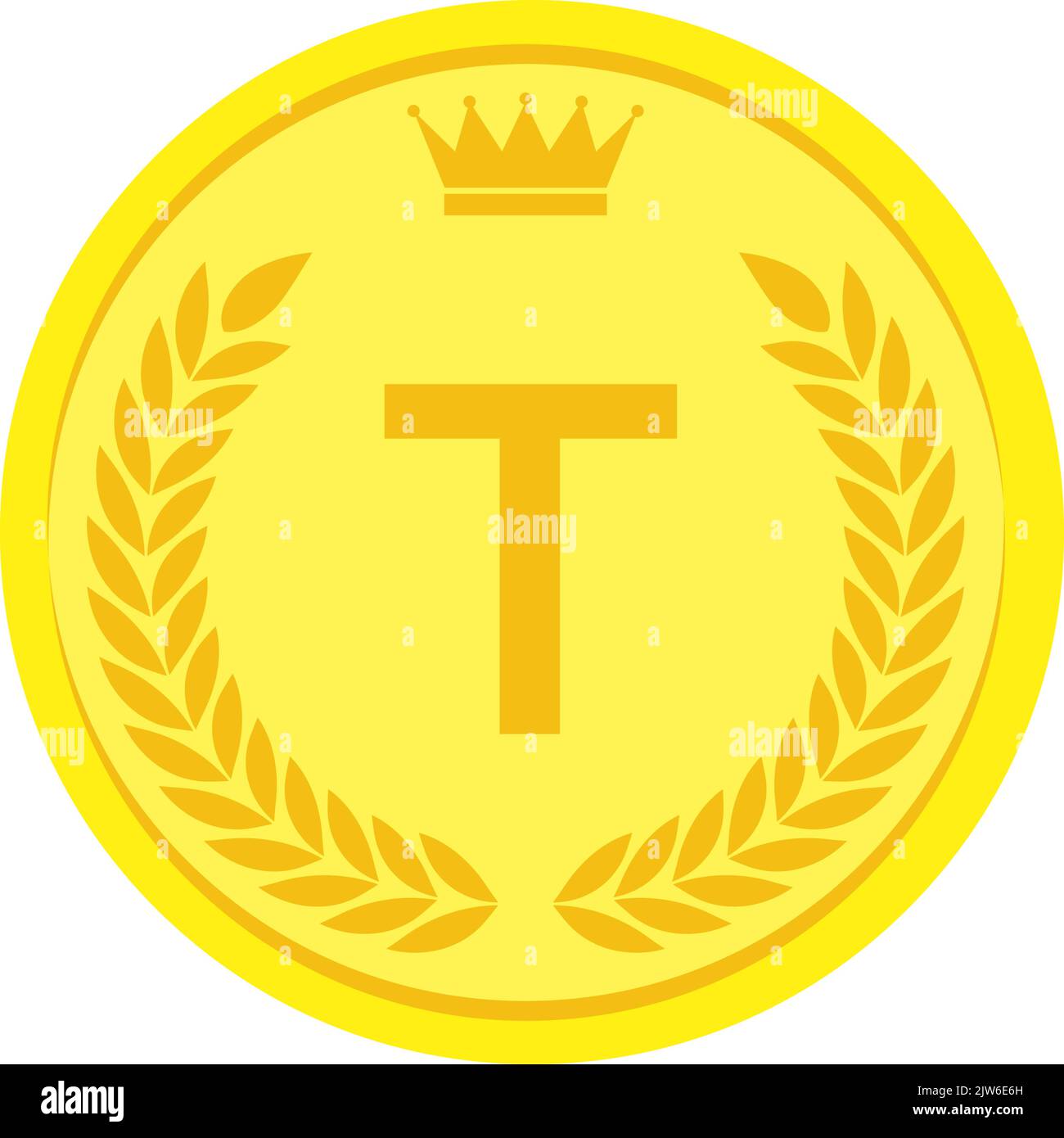 Laurel wreath and crown alphabet coins, T Stock Vector