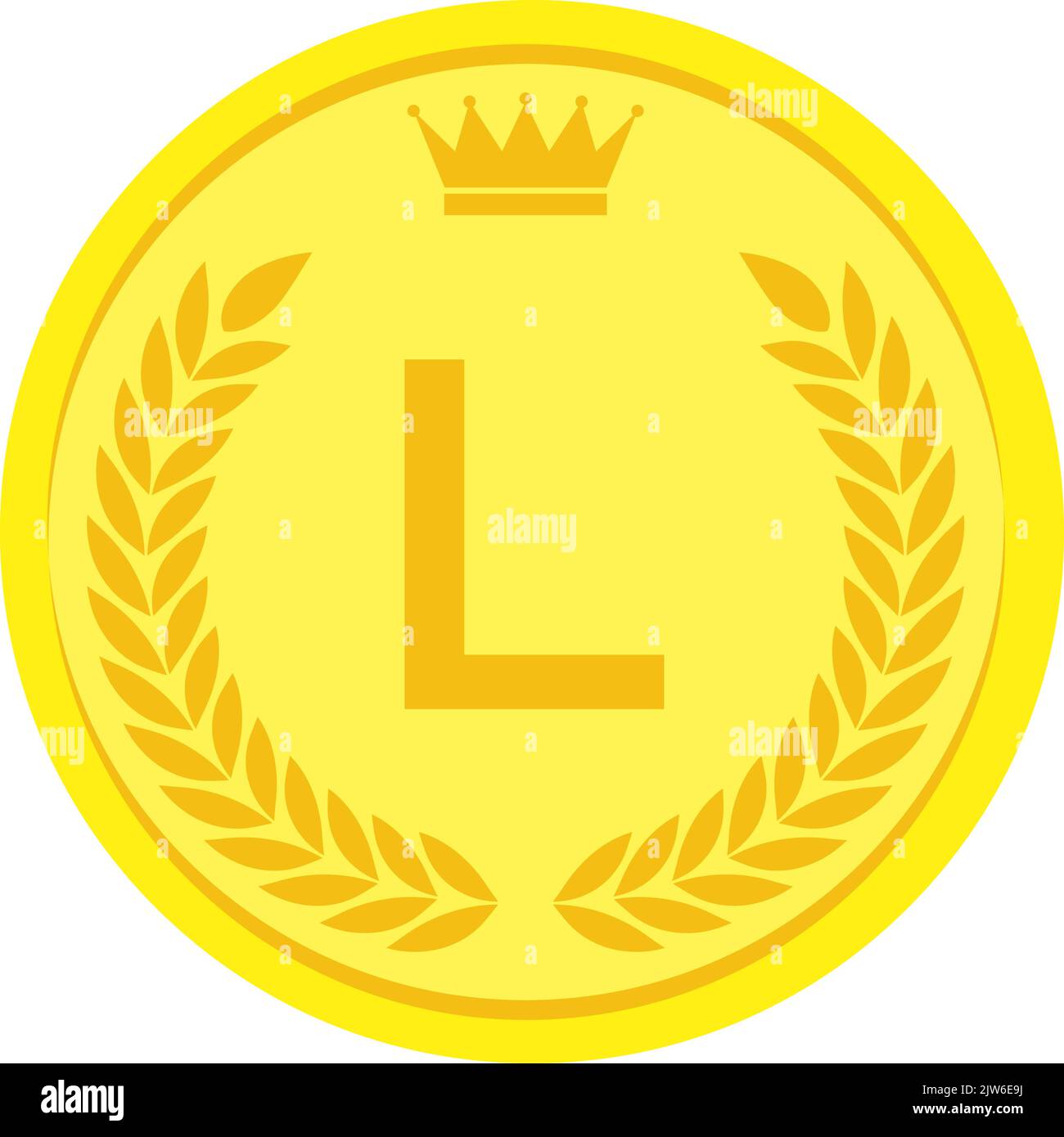 Laurel wreath and crown alphabet coins, L Stock Vector