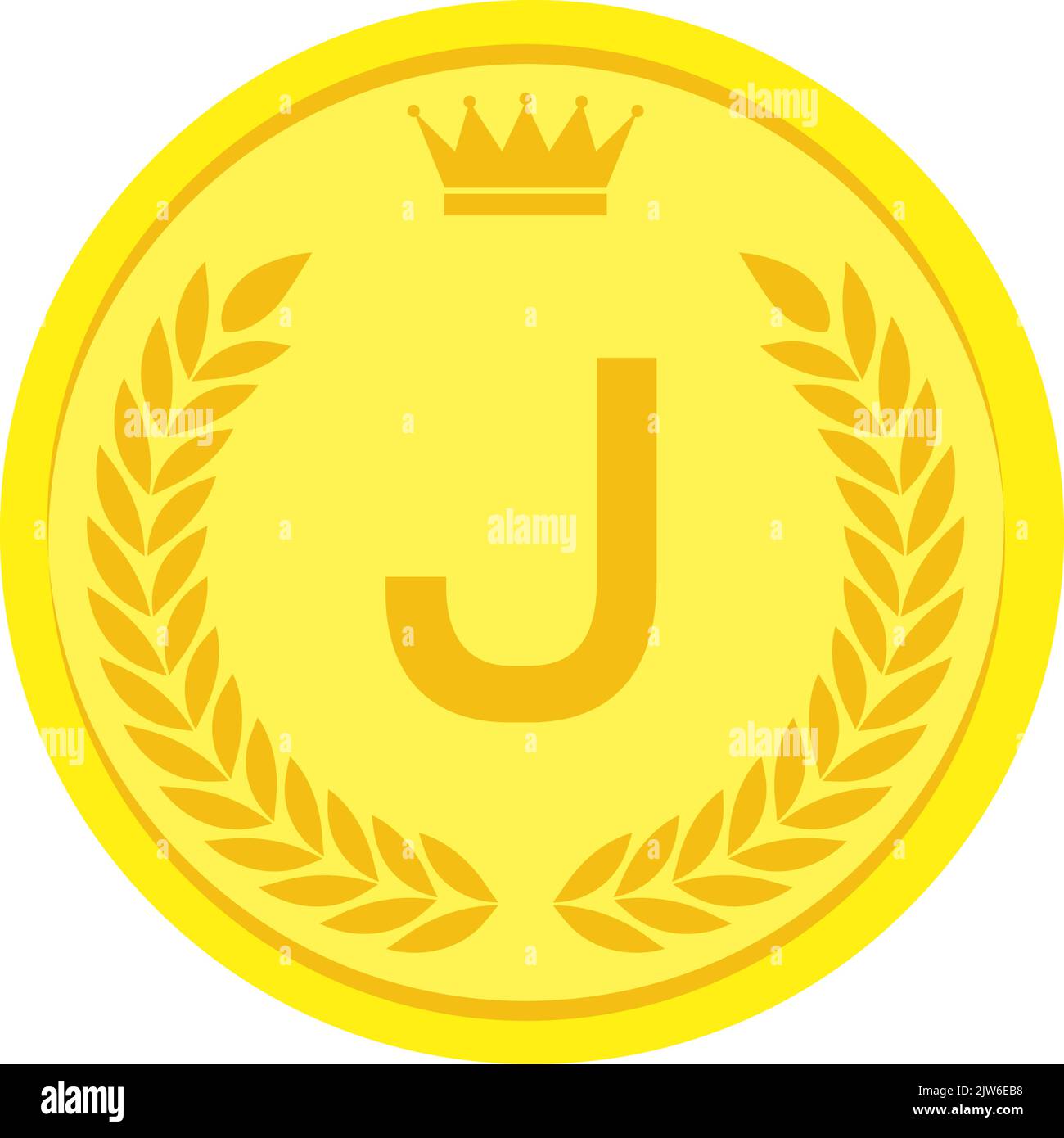 Laurel wreath and crown alphabet coins, J Stock Vector