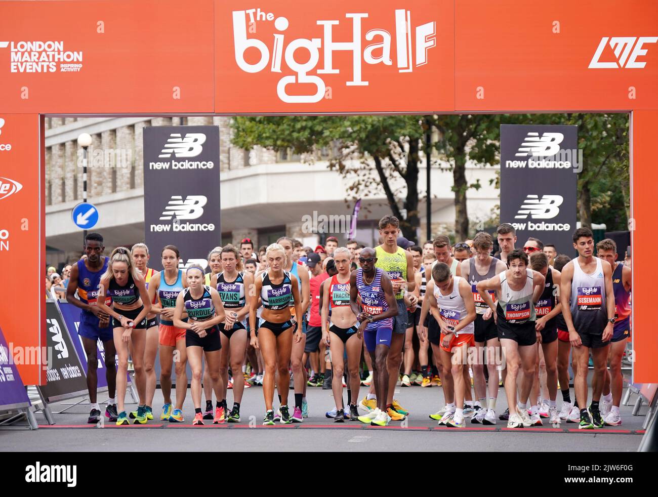 Sir Mo Farah and Eilish McColgan (second left) at the start of the The