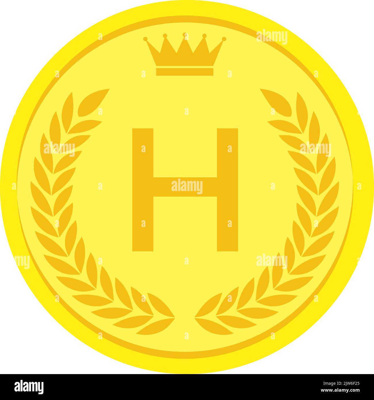 Laurel wreath and crown alphabet coins, H Stock Vector