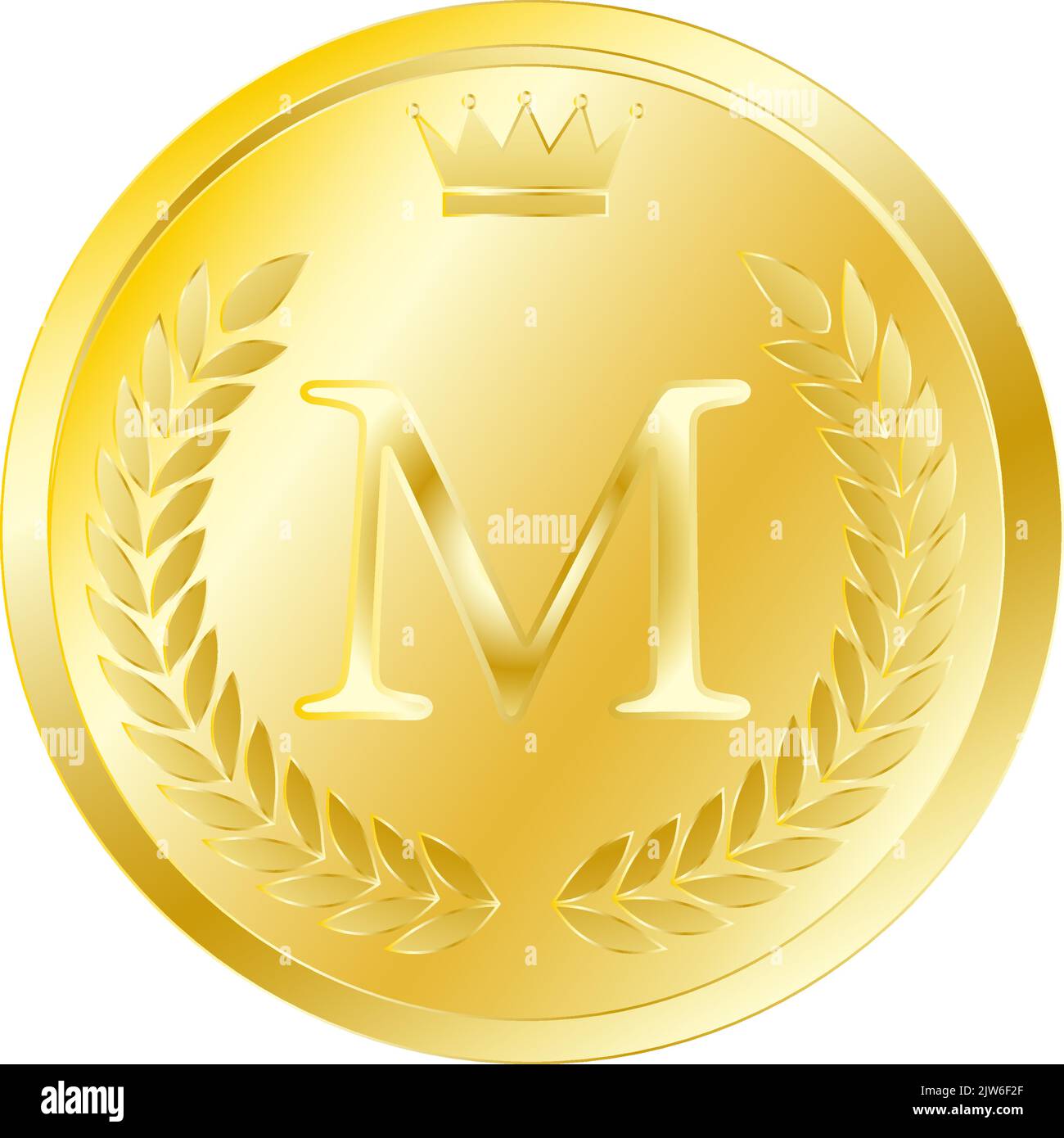 Laurel wreath and crown alphabet coins, M Stock Vector