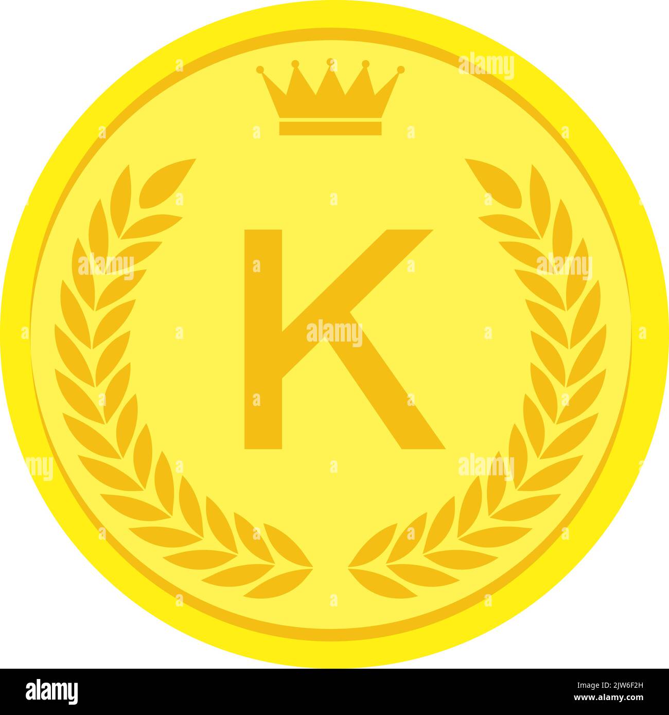 Laurel wreath and crown alphabet coins, K Stock Vector