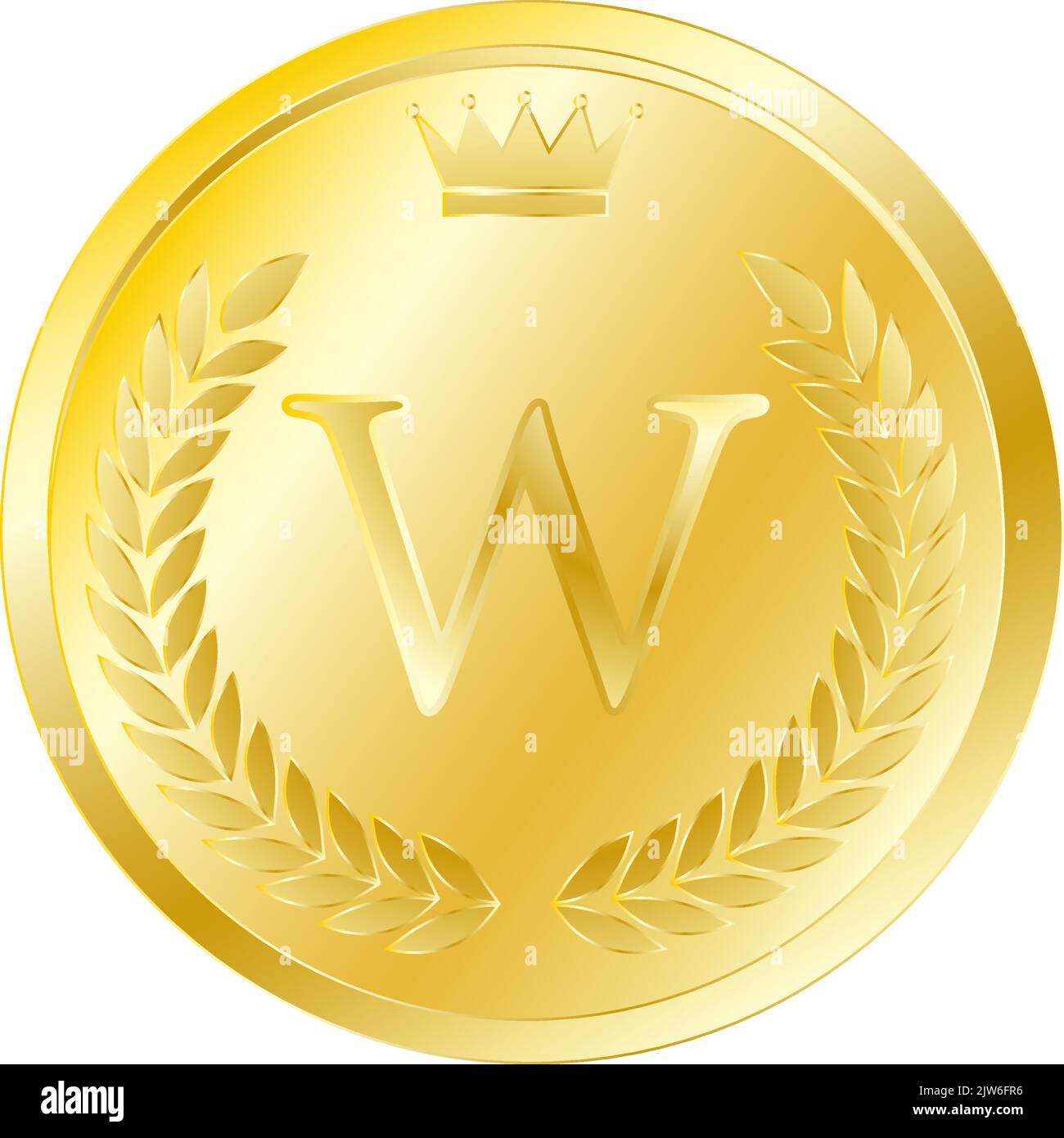 Laurel wreath and crown alphabet coins, W Stock Vector