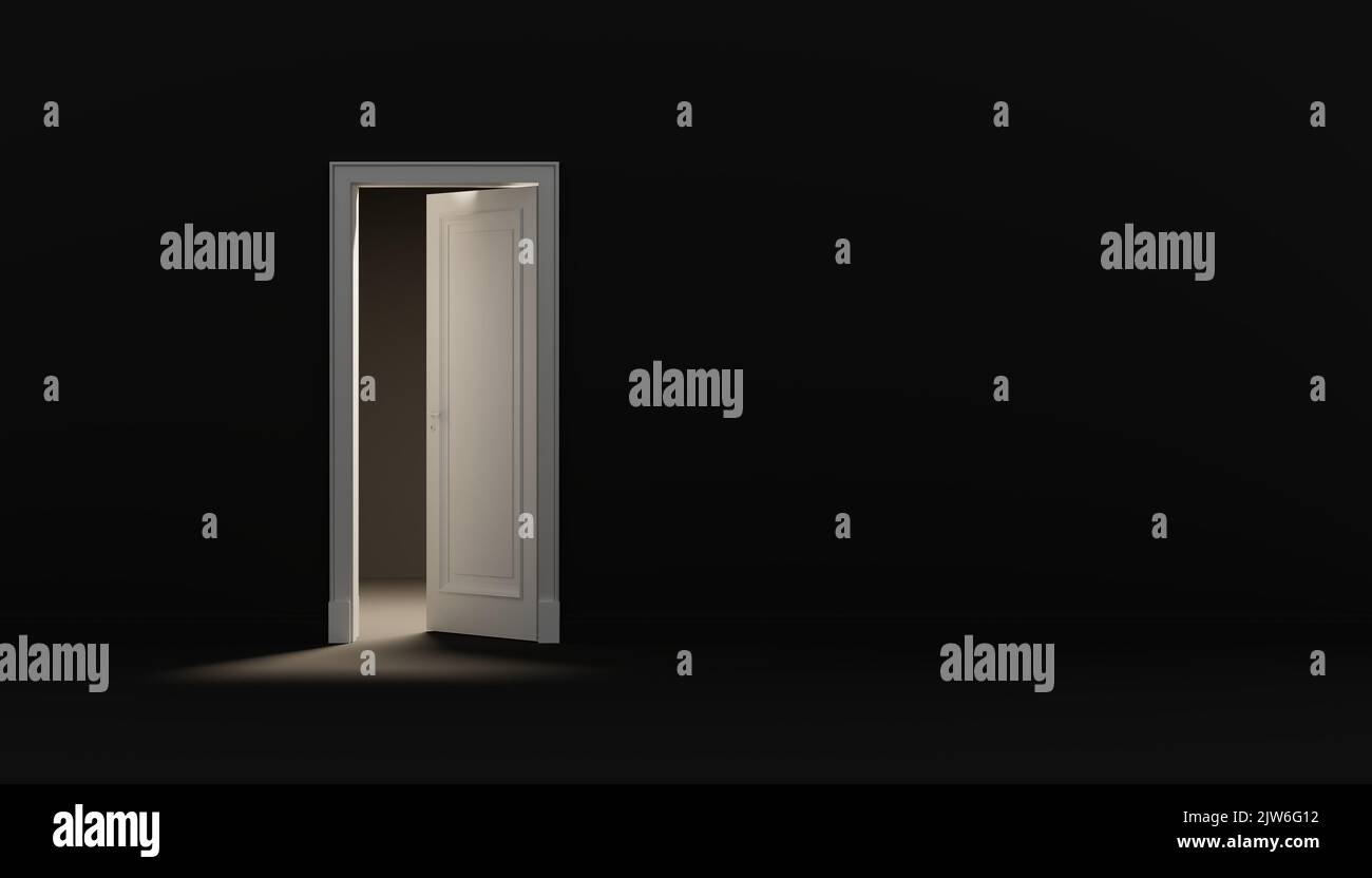 Open white door to the room. 3d render Stock Photo