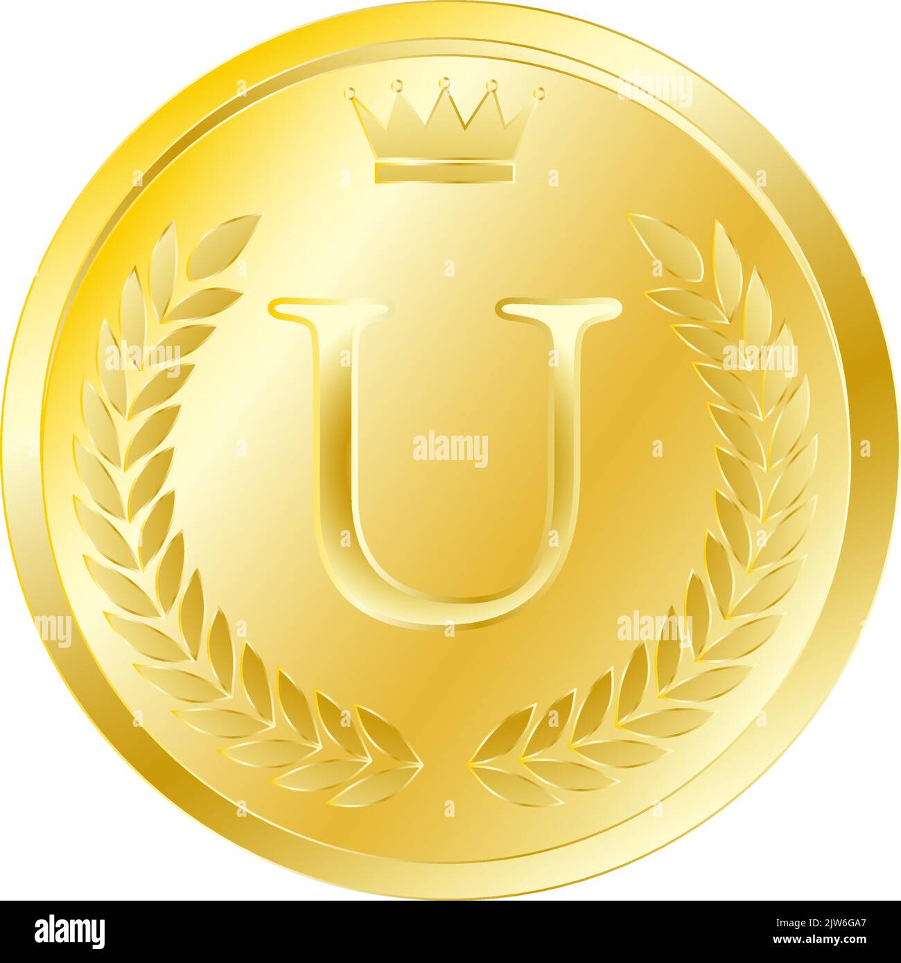 Laurel wreath and crown alphabet coins, U Stock Vector