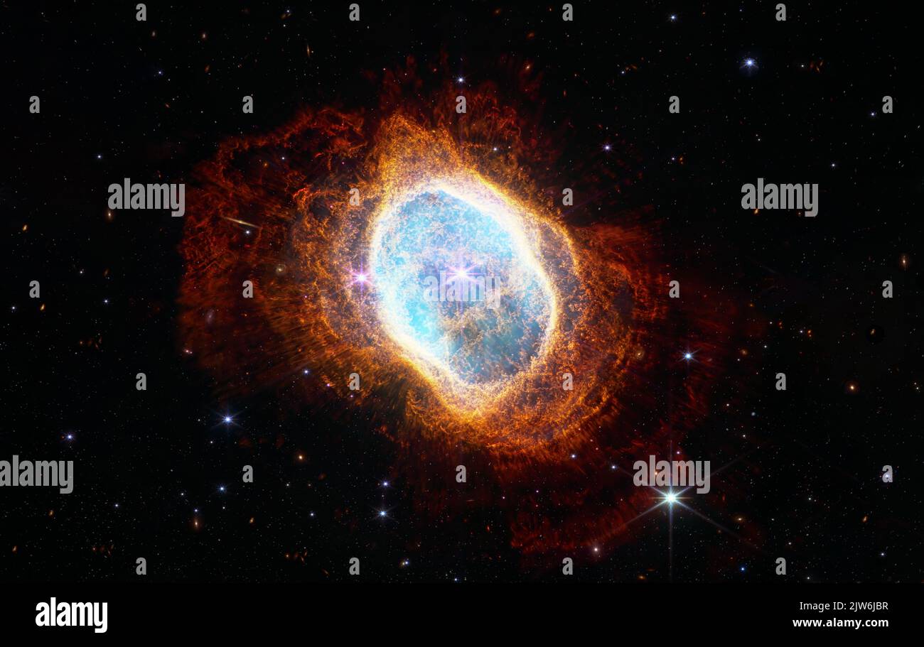 Southern Ring Nebula. Space collage from newest cosmic telescope. James