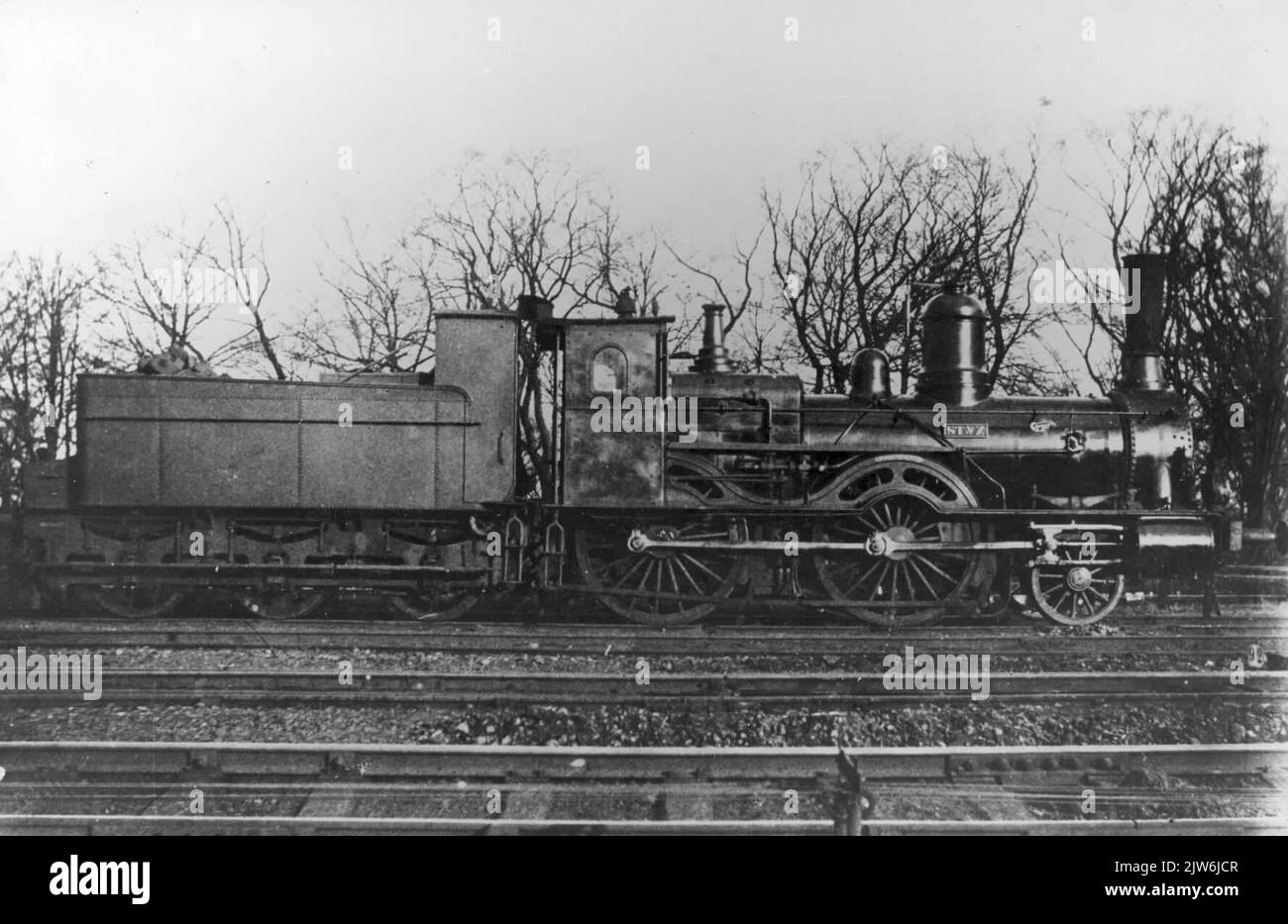 Image of the steam locomotive nr 66 (from the series 43-60 and 63-70) with the name 'Styx' of the H.S.M. (Hollandsche Iron Railway Company) and later renumbered as nr 808 (series 800) of the N.S. Stock Photo