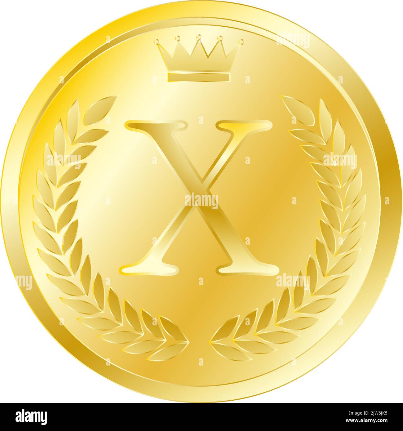 Laurel wreath and crown alphabet coins, X Stock Vector