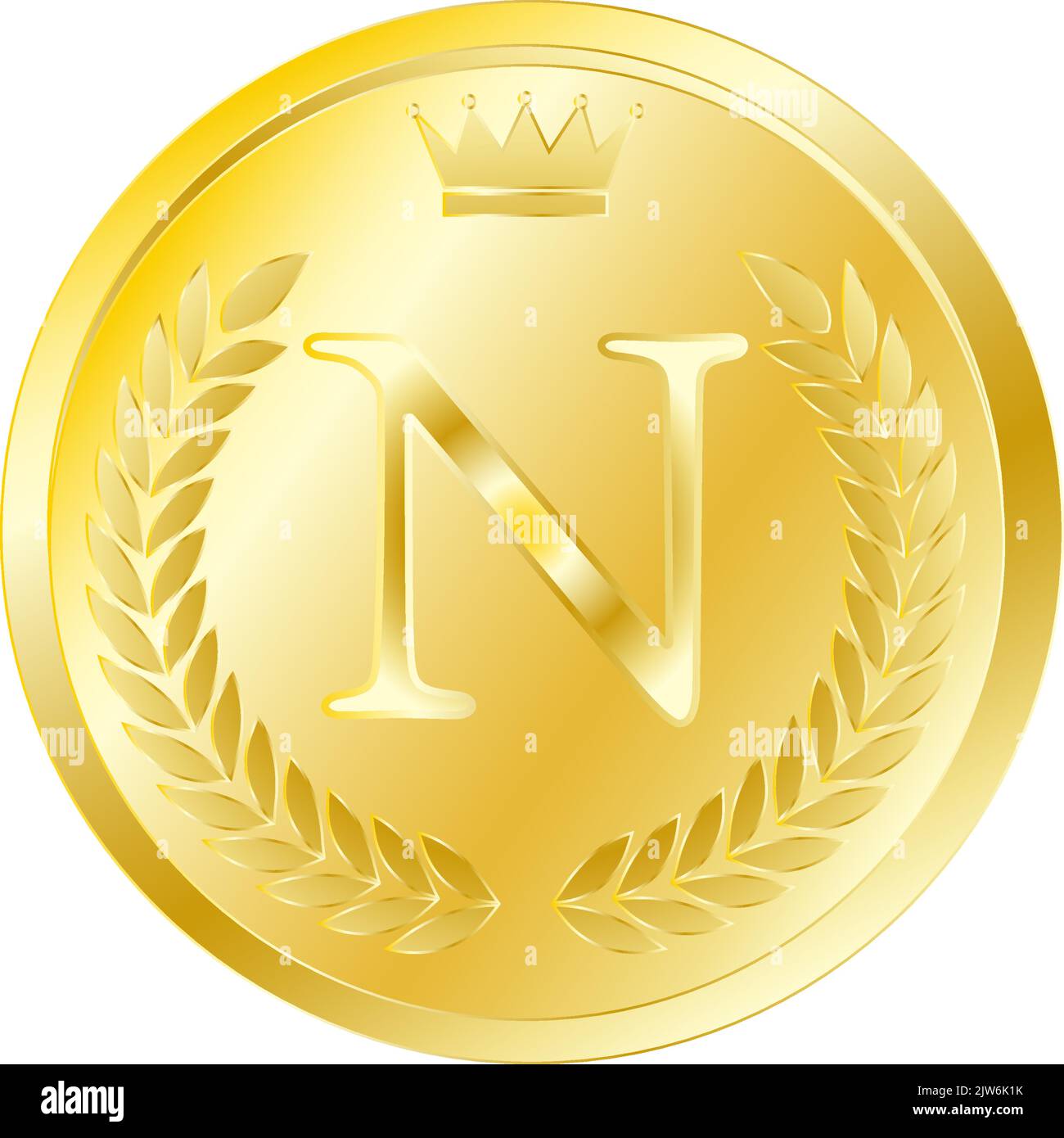 Laurel wreath and crown alphabet coins, N Stock Vector
