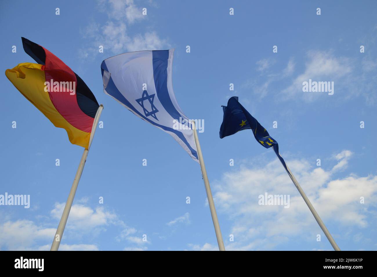Berlin, Germany - September 3, 2022 - Israeli flags flying in the city center of Berlin because of the official visit of the president of Israel Isaac Herzog in Germany. (Photo by Markku Rainer Peltonen) Stock Photo