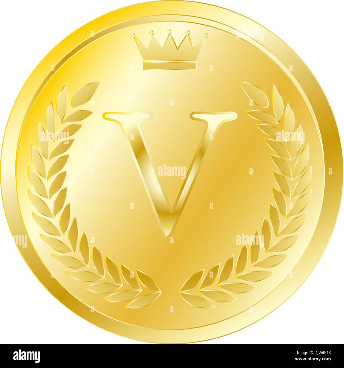 Laurel wreath and crown alphabet coins, V Stock Vector