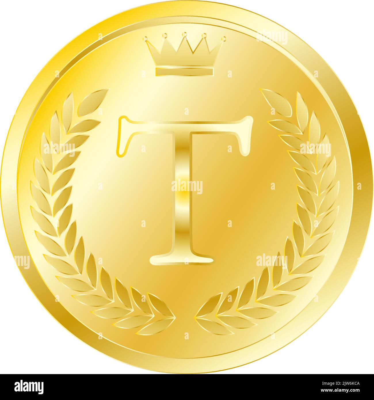 Laurel wreath and crown alphabet coins, T Stock Vector