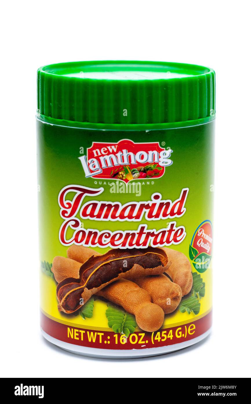 16OZ Container of New Lamthong Tamarind Concentrate Stock Photo