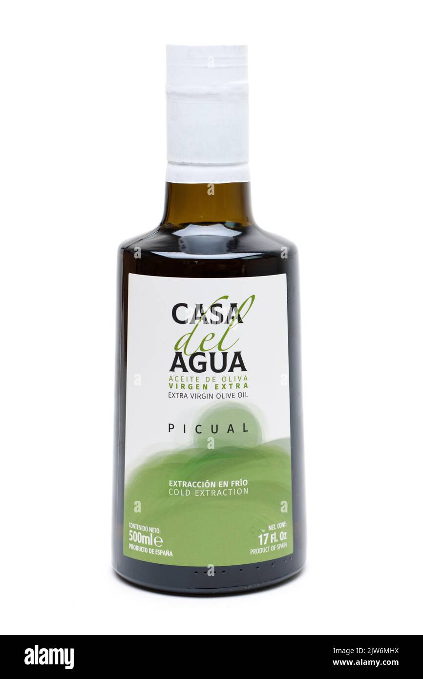 500ML bottle of Casa del Agua Spanish Extra Virgin Olive Oil Stock Photo