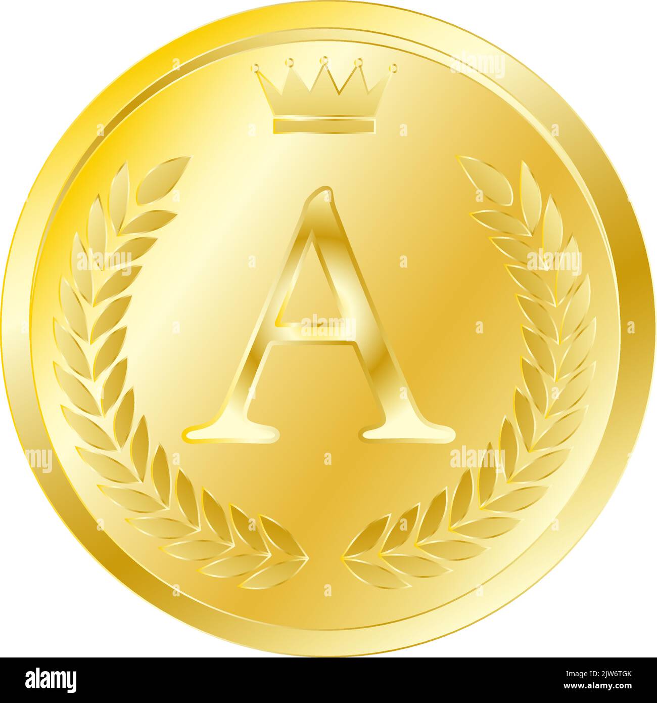 Laurel wreath and crown alphabet coins, A Stock Vector