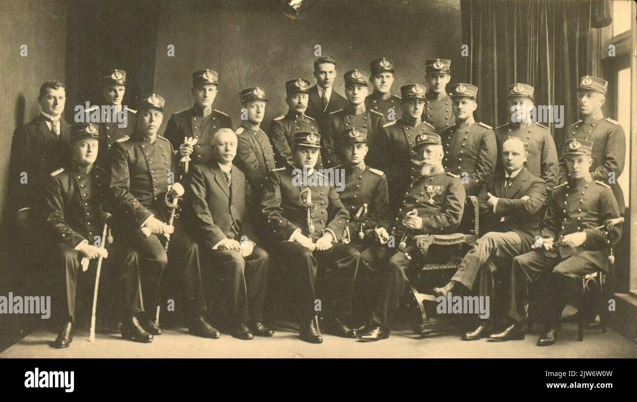 LT. COL. GEO. LUBEROFF, Chief Q.M. of the 1st Army, is pictured with some  of his assistants. In the front row, from left to right, are Lt. Cel.  Jeremiah Beall, Ord., Chief