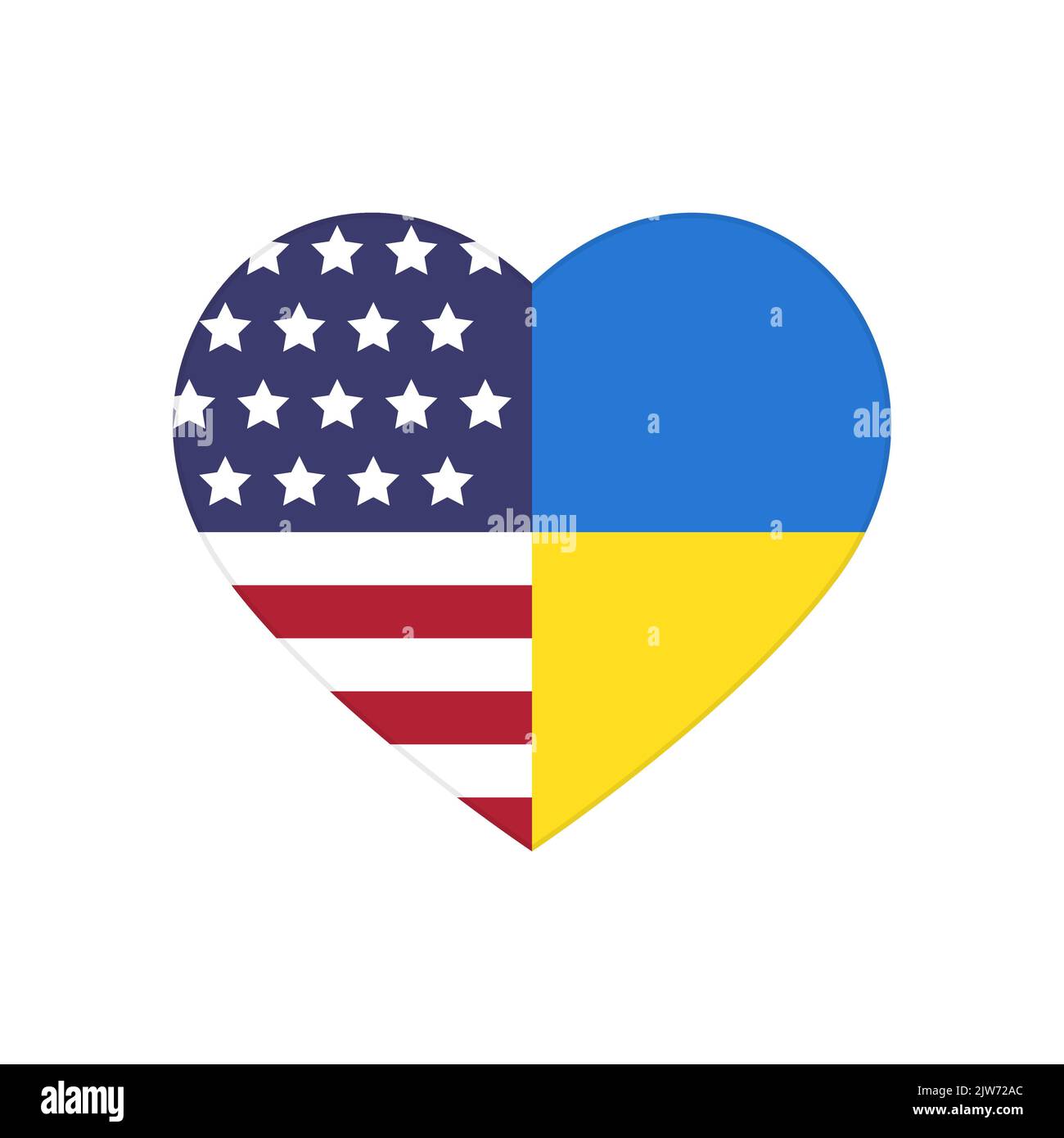 Heart puzzle pieces of Unated States and Ukraine flags. Partnership, friendship and support of american people and government for Ukrainian citizens and army, symbol of love and peace between nations Stock Vector