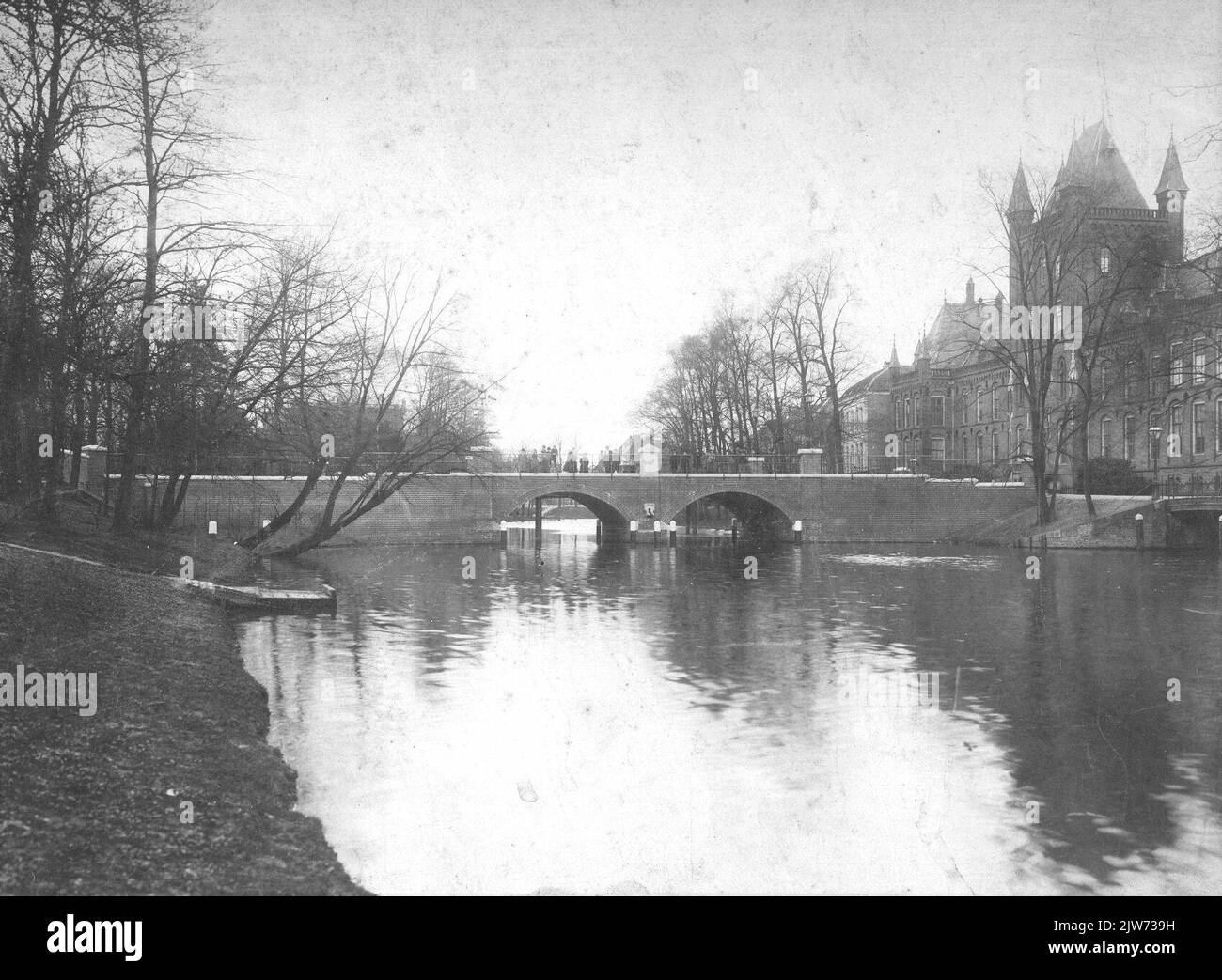 View of the Abstederbrug over the Stadsbuitengracht in Utrecht from the west with the R. K. Weeshuis on the right. Stock Photo