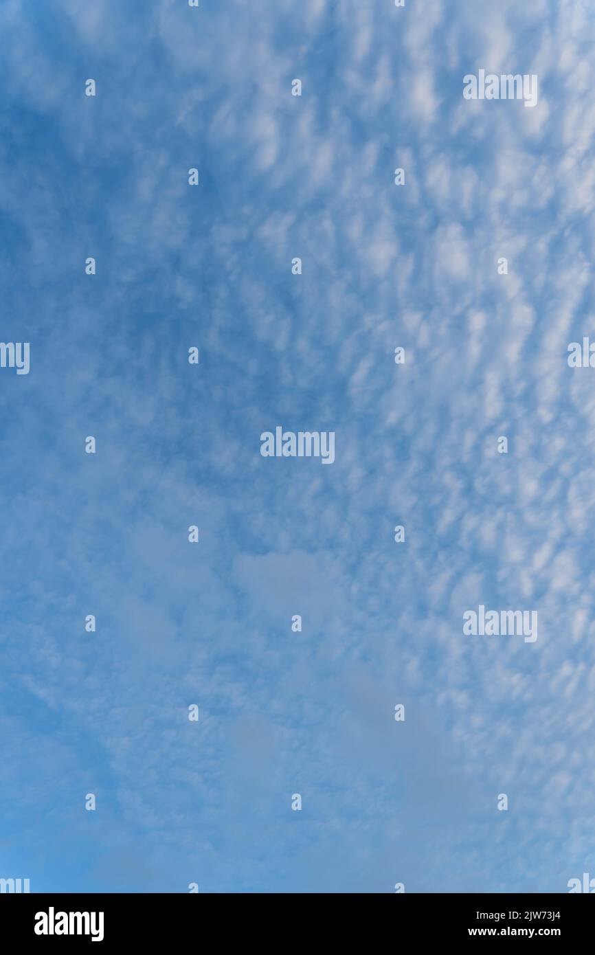 Blue sky with wispy white cirrus clouds on summer day Stock Photo - Alamy