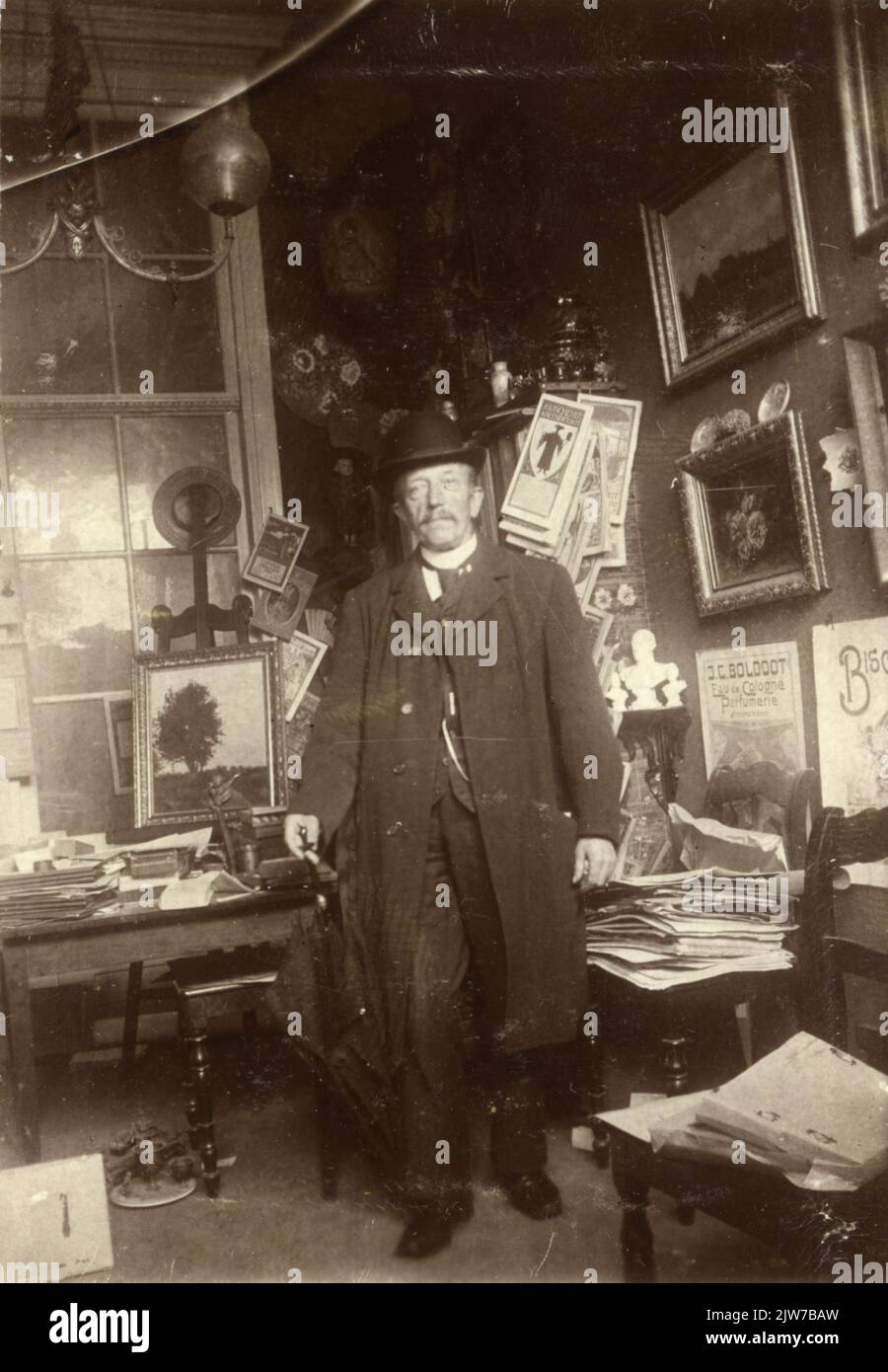Portrait of J.F. van der Vlis, born 1838, painter in Utrecht, died 1906. Passed out, standing in the shop of Joh.a. Moesman (Neude 7) in Utrecht. Stock Photo