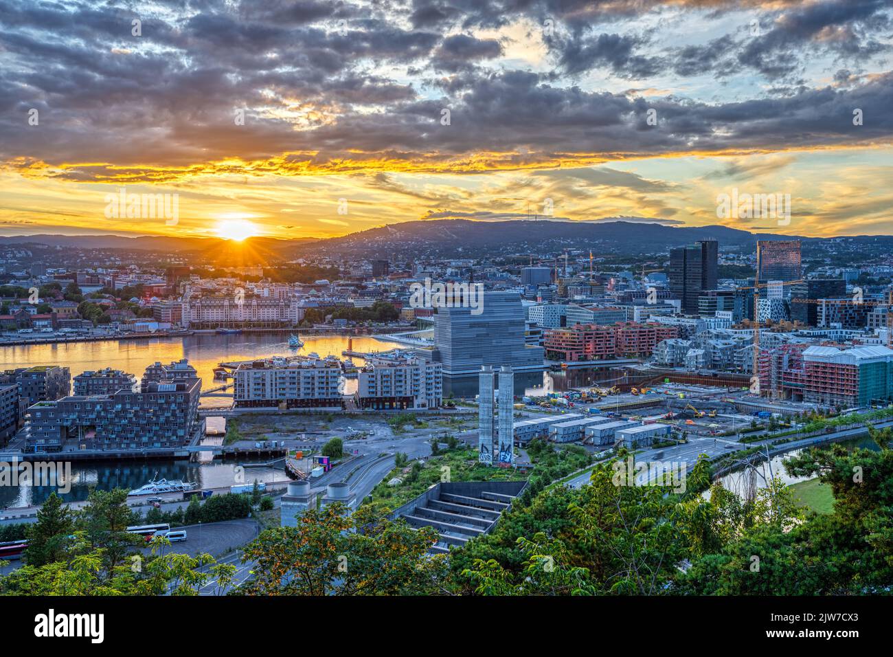 Beautiful sunset seen in Oslo, the capital of Norway Stock Photo
