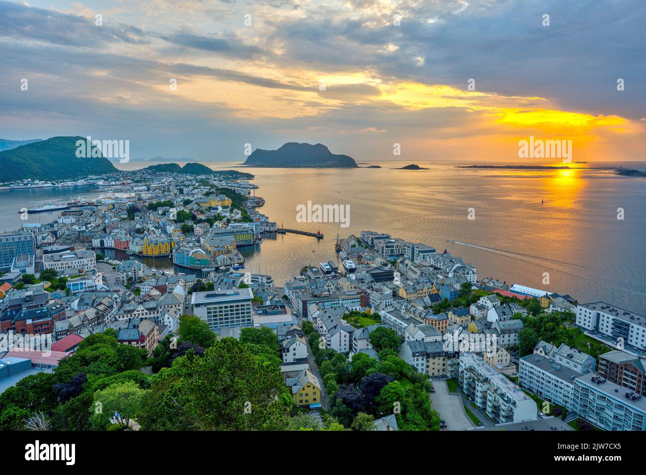 The city of Alesund in Norway during a beautiful sunset Stock Photo