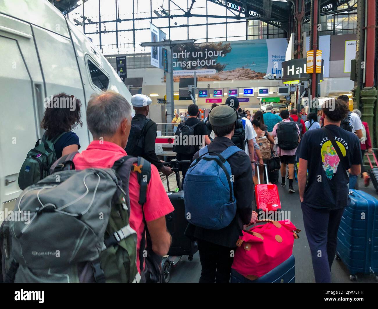 Paris, France, Crowd Passengers with Luggage Leaving French Train
