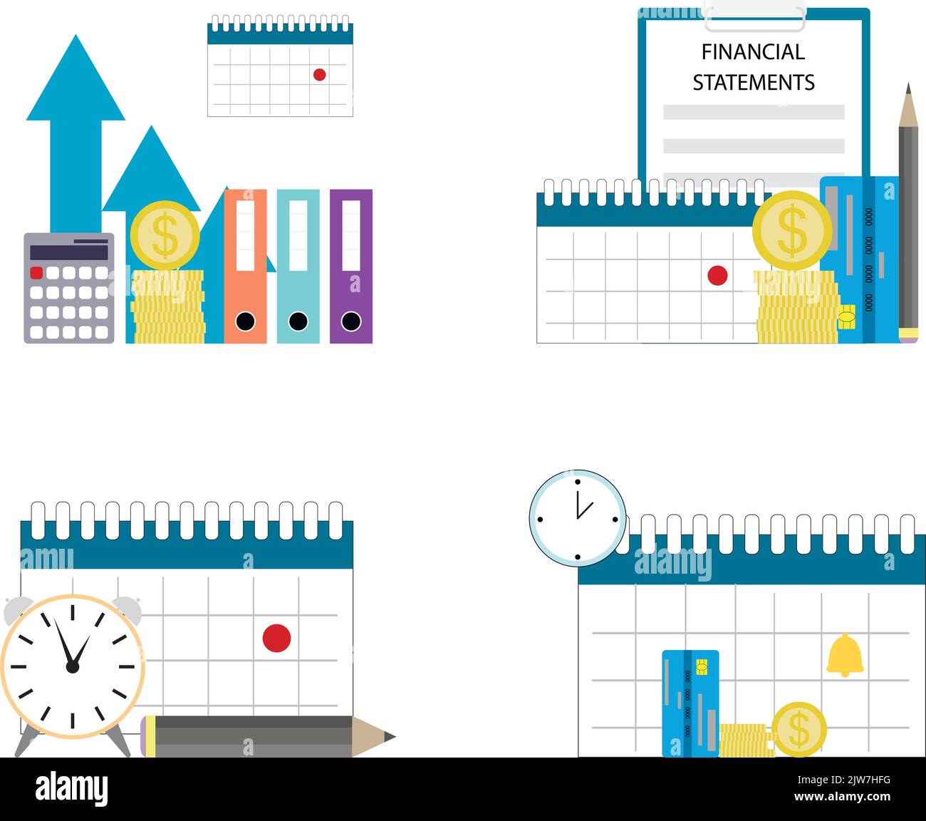 Financial calendar and schedule of payments, increase income and report financial statements. Vector illustration. Business money, cash chart graphic, Stock Vector