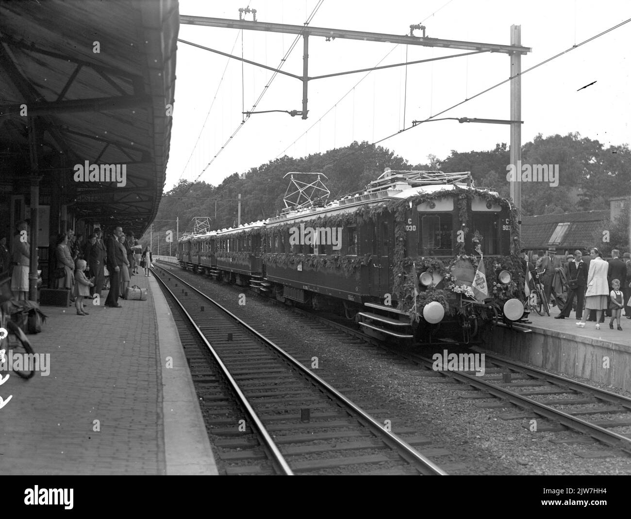 Image of the party train (a decorated electric train set consisting of ...