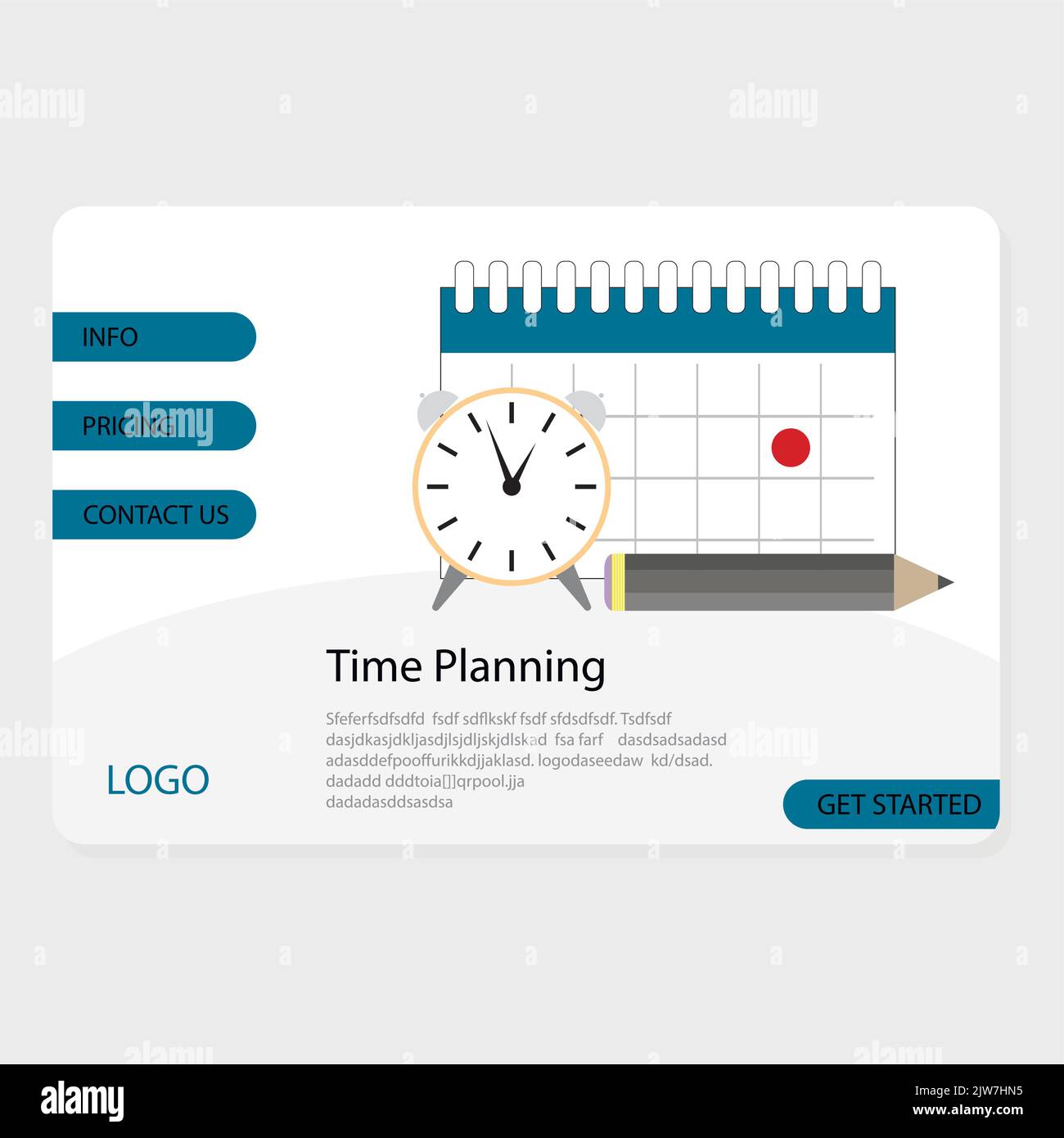 Time planning fot business, optimization of workflow and control time landing page. Vector illustration. Planning banner, web work, business concept c Stock Vector