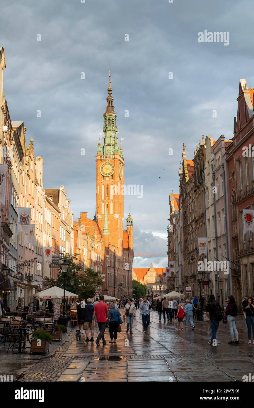 February 16, 2021, Poland Gdansk, street view of the old town hall in the old town in the center of Gdansk Poland Stock Photo