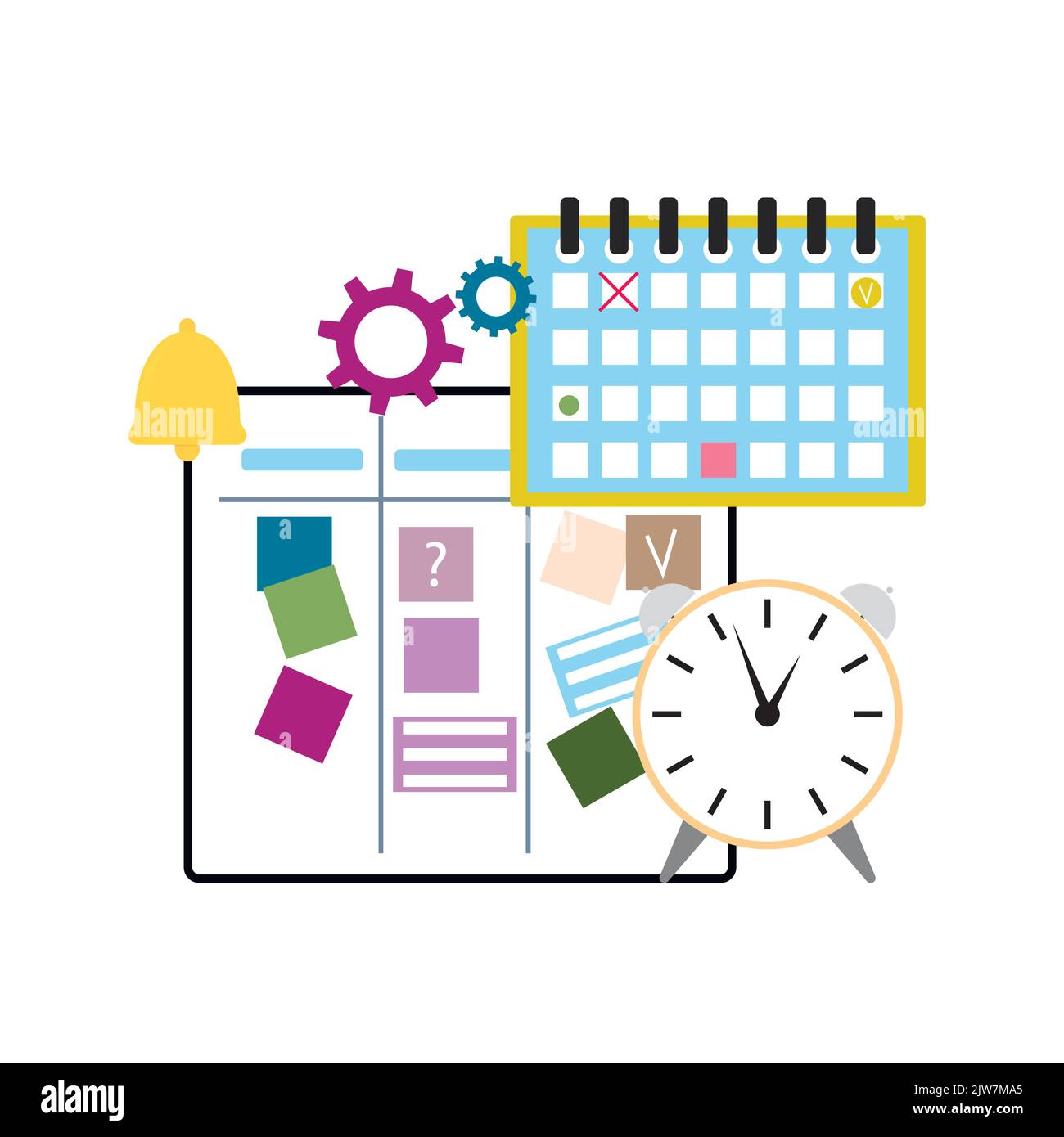 Time management concept, appoint task and deadline, control schedule and process. Vector illustration. Mangment task, work agenda, scheduling note, pl Stock Vector
