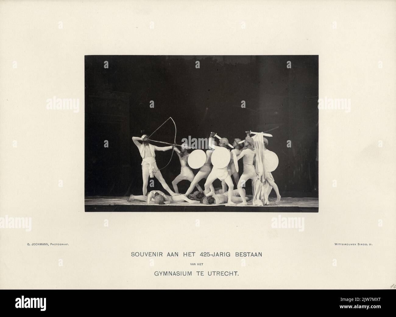 Image of a marble sculpture group performed by students from the Stedelijk Gymnasium in Utrecht in the large hall of building Tivoli (Kruisstraat 1) in Utrecht, after the Toneel version Miles Gloriosus at the 425th anniversary of the school. Stock Photo
