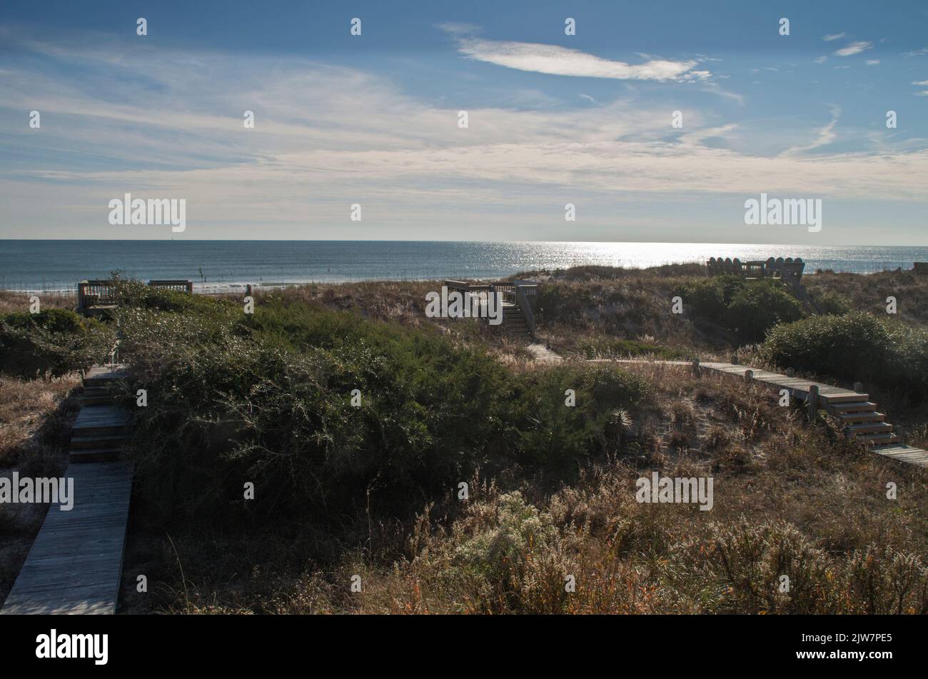 An aerial view of a beach along the Atlantic Ocean in Emerald Isle