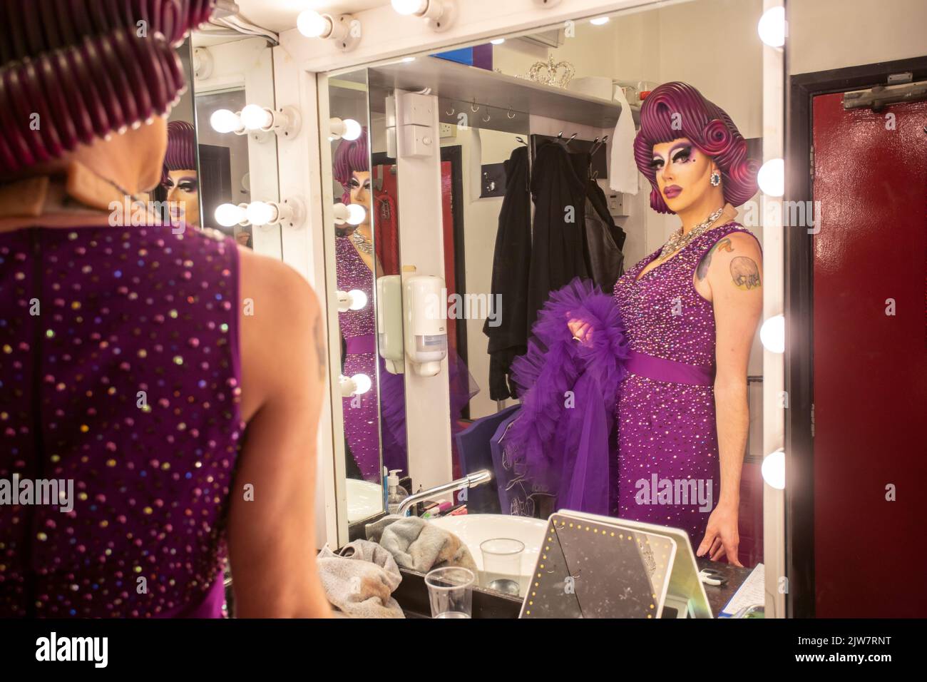 Me the drag queen dressing up in preparation for a performance  at the Royal Vauxhall Tavern , London , United Kingdom Stock Photo
