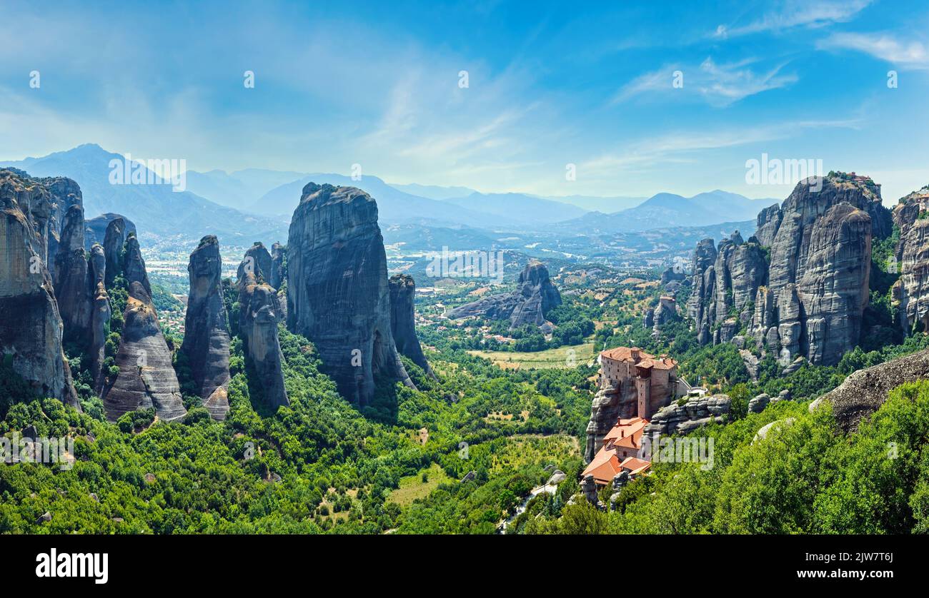 The Meteora - important rocky monasteries complex in Greece. Summer ...