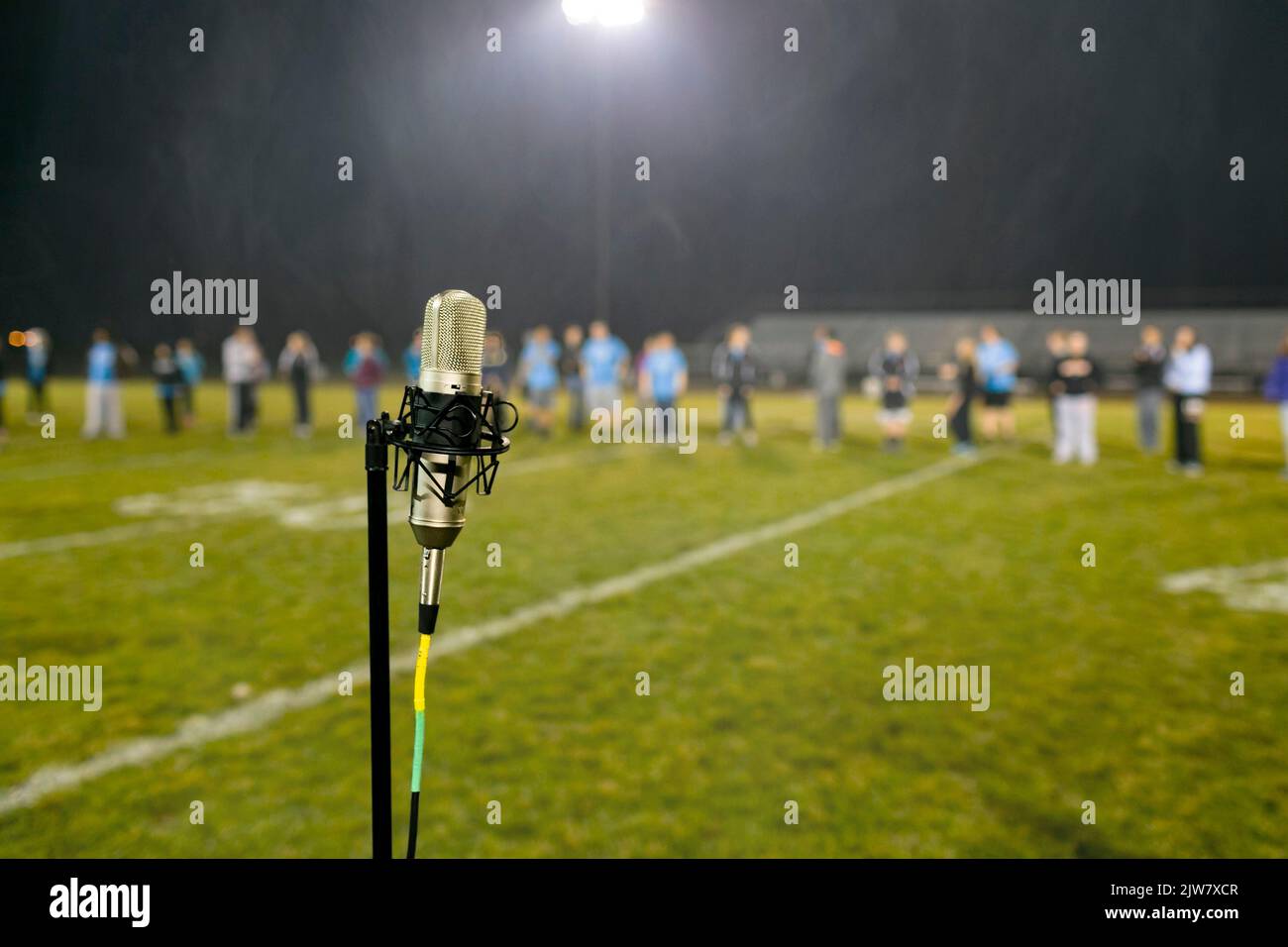 open mike night at a marching band rehearsal Stock Photo