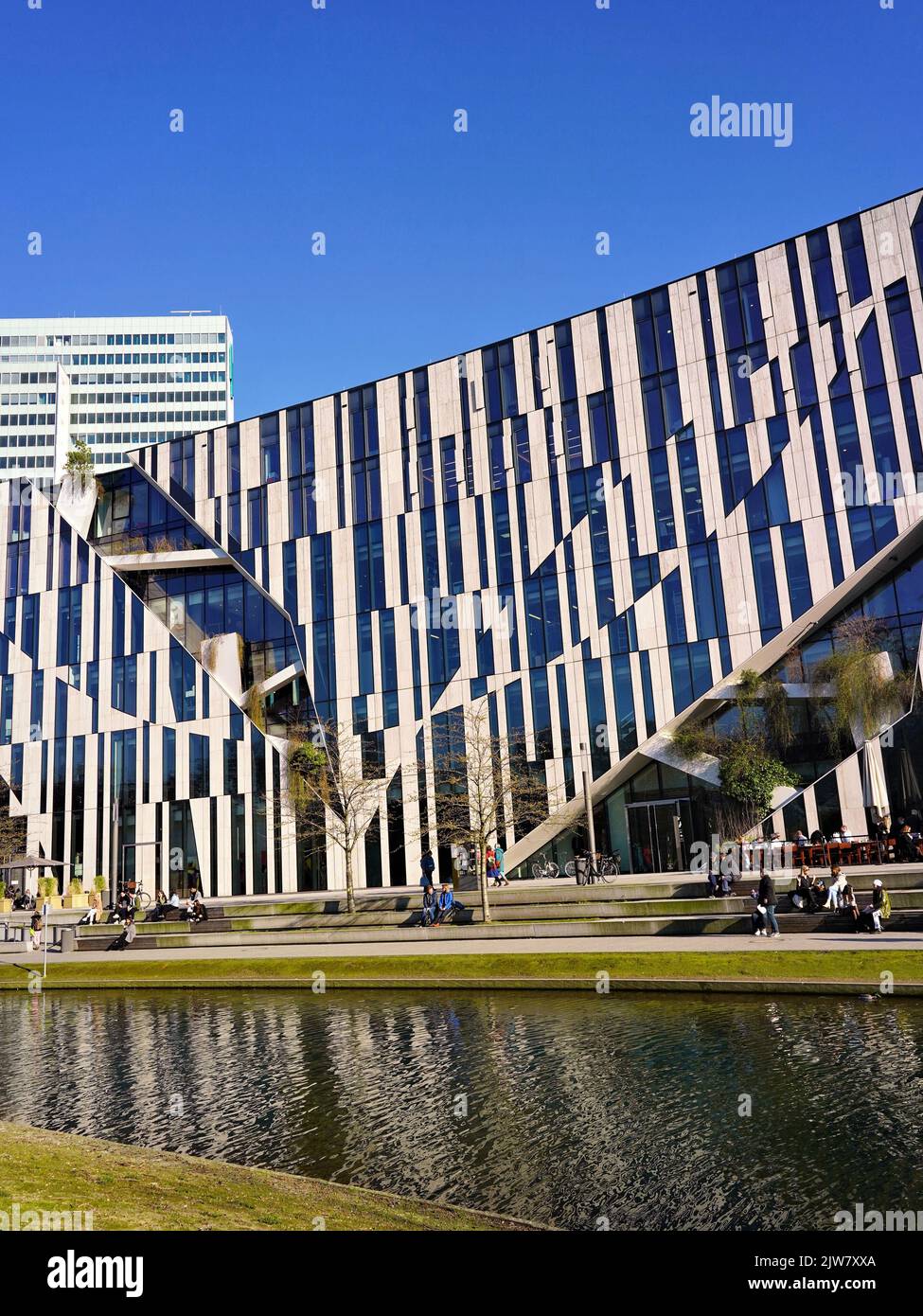 The 'Kö-Bogen I' complex in Düsseldorf/Germany, designed by New York star architect Daniel Libeskind, on a sunny Spring day. Stock Photo