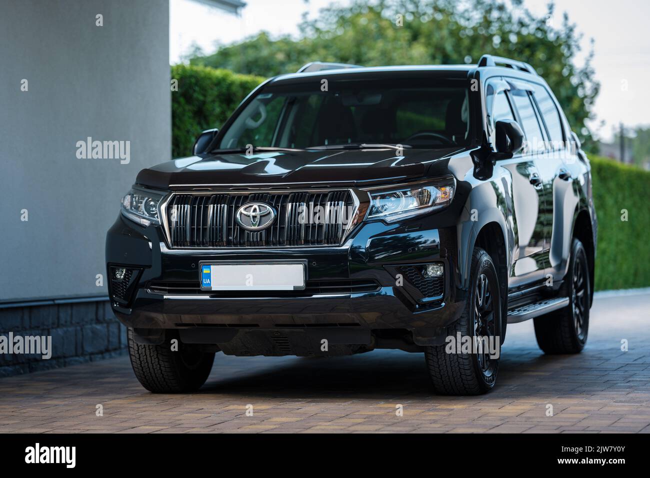 Kyiv, Ukraine - August 23th 2022: Toyota Land Cruiser Prado in black color Stock Photo