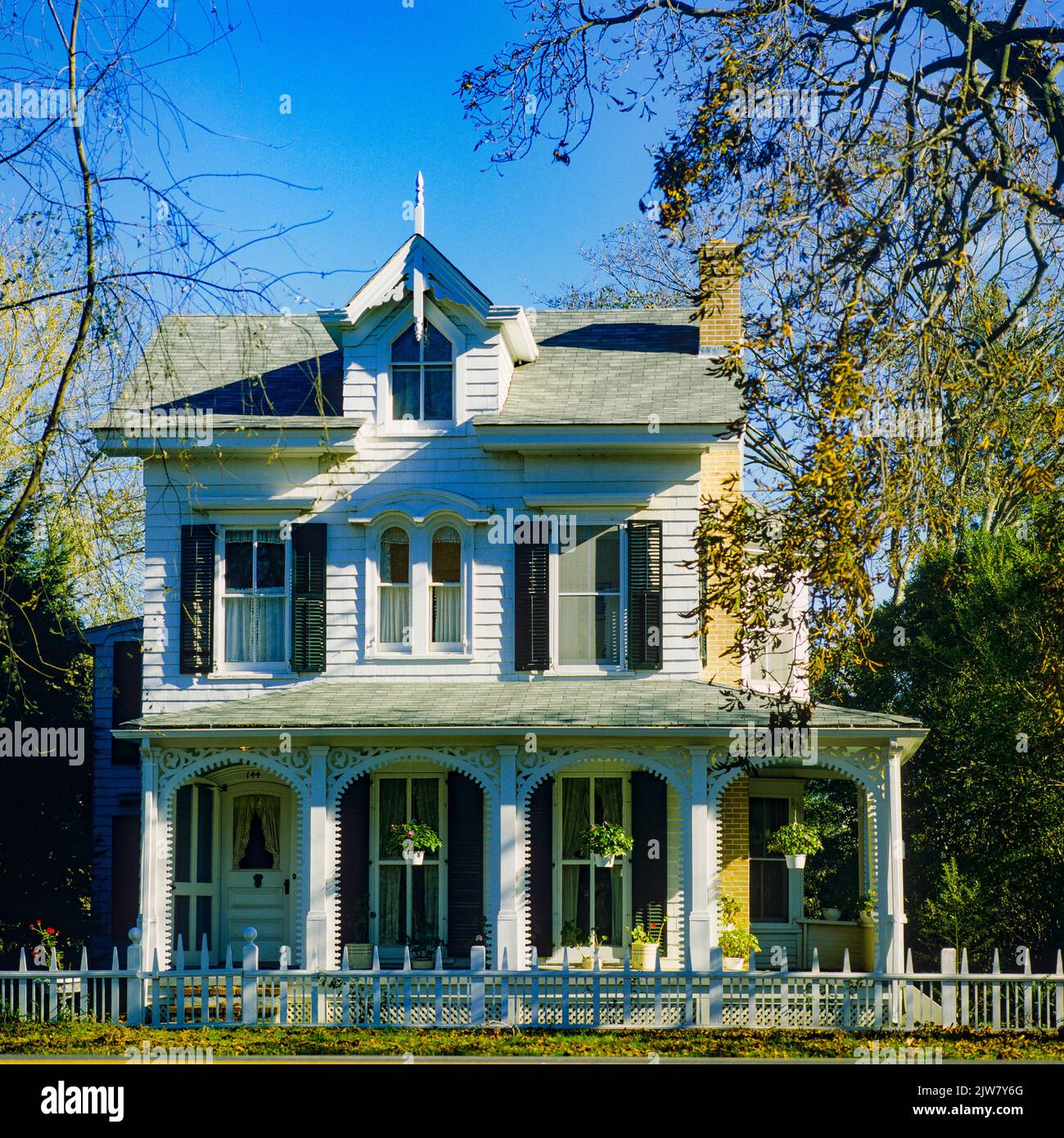 New York, 1980s, wooden white house with porch, East Hampton, The