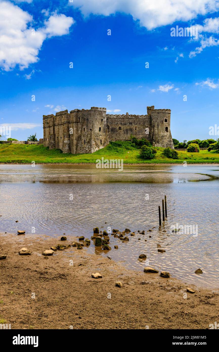 The 13th century Carew Castle ruins on the banks of the Carew River, Pembrokeshire, Wales, UK Stock Photo