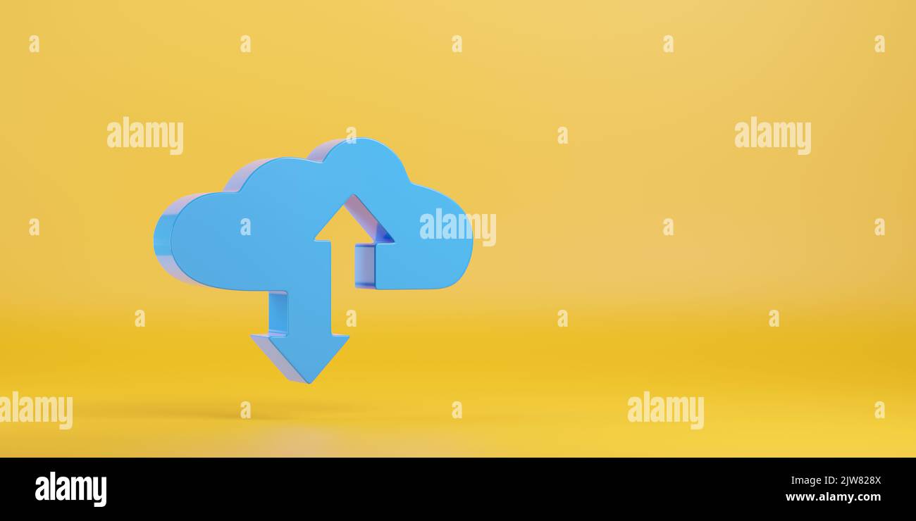 Blue cloud shape with up and down arrows with copy space. Internet concept. d illustration. Stock Photo