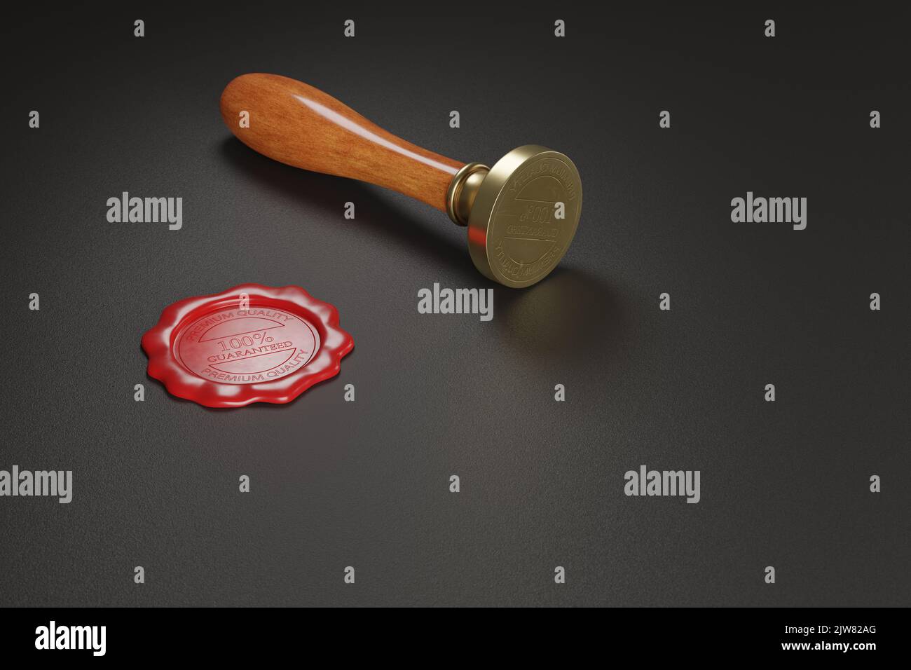 Sealing wax and a sealing wax wooden stamper with copy space. 3d