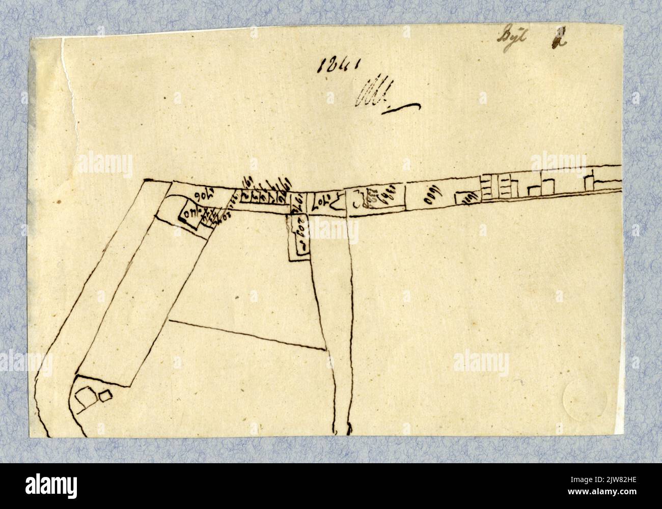 Sketch plan of a site lane along the Hopakker north of the Stadsbuitengracht in Utrecht; stating cadastral numbers. Stock Photo