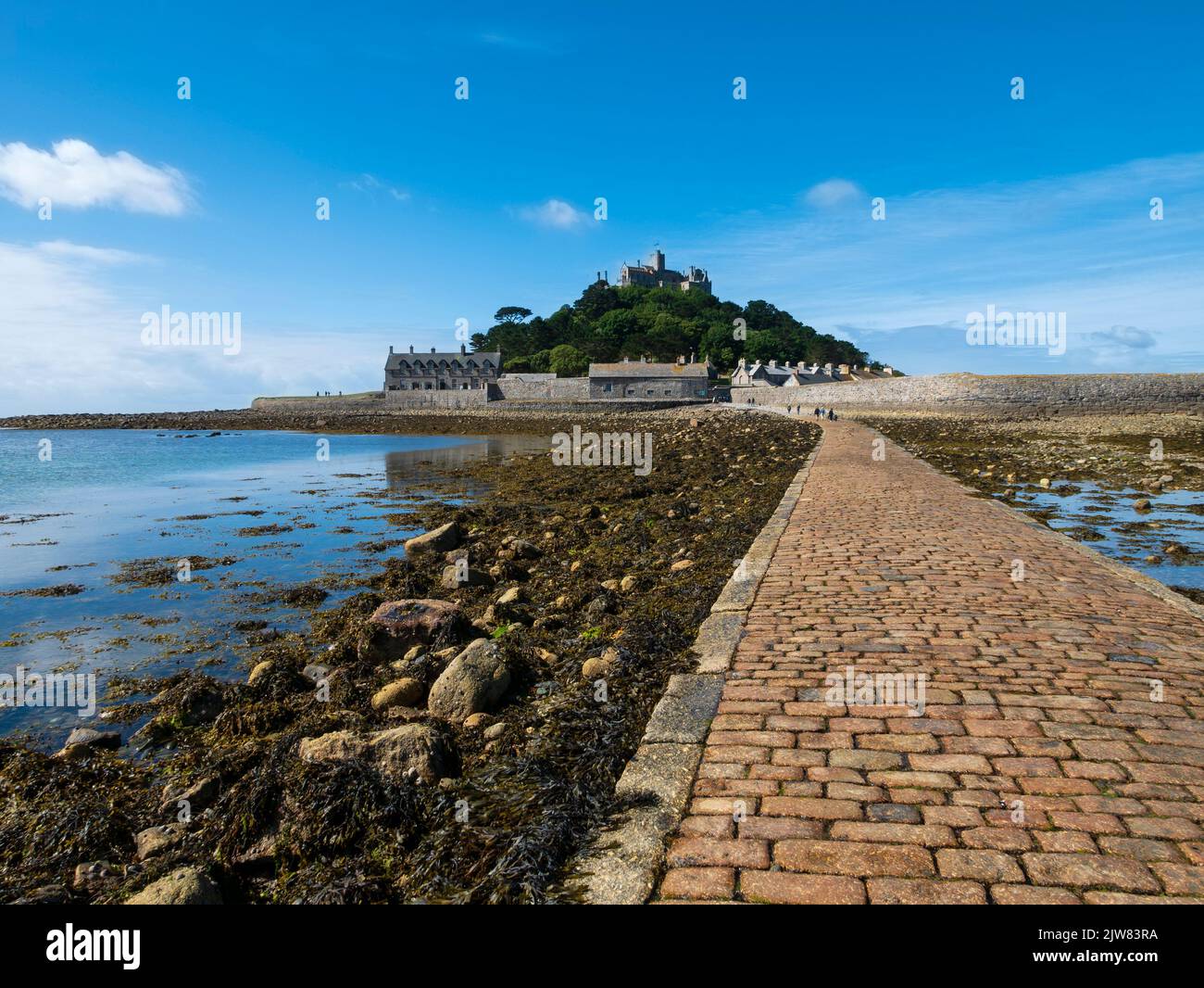 The causeway to St Michael's Mount, Mount's Bay, Cornwall, England, UK. Stock Photo
