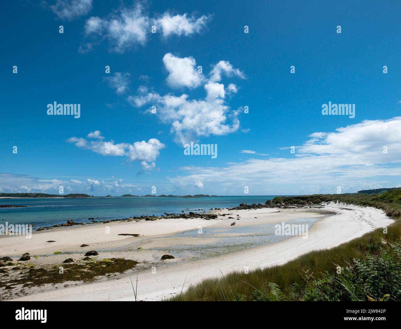 White sand beach, Tresco, Isles of Scilly, Cornwall, England, UK. Stock Photo