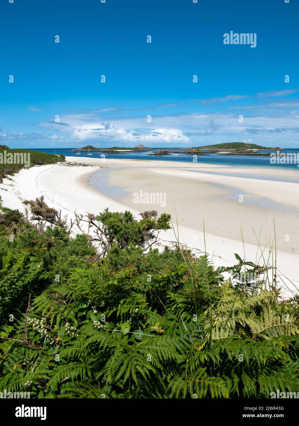 White sand beach, Blockhouse Point, Tresco, Isles of Scilly, Cornwall, England, UK. Stock Photo