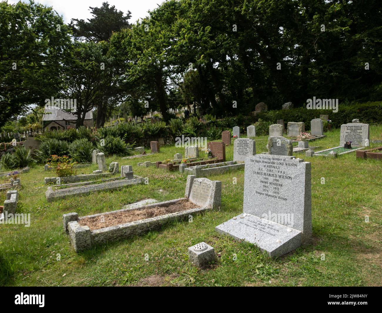 Harold Wilson's grave, The Church of St Mary the Virgin, Old Town, St Mary's, Isles of Scilly, Cornwall, England, UK. Stock Photo